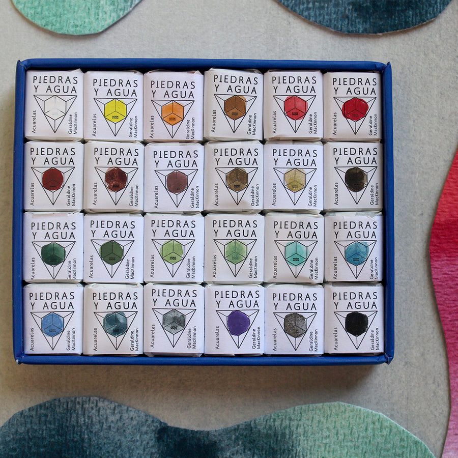 Set de acuarelas profesionales Joya planetaria, 24 colores en medio pan de Piedras y Agua